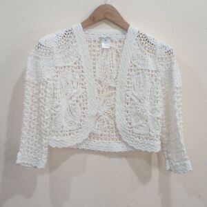 Oscar De La Renta White Floral Knit Crochet Sweater, Size M - Vintage!